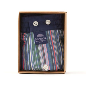 McAlson boxershort in een cadeauverpakking met streepjesprint in groen en blauw.