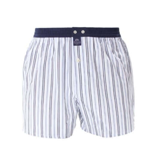 McAlson blauwe boxershort met streepjesprint en donkerblauwe boord voor stijl en comfort.
