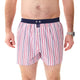 McAlson boxershort in rood en wit met streepjes en donkerblauwe boord, stijlvol en comfortabel.