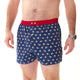 Blauwe sushiprint boxershort met donkerrode boord voor stijl en comfort.