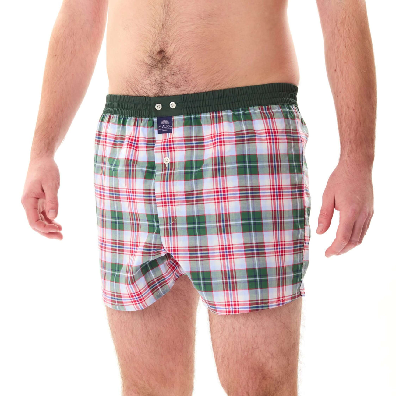 Groene en rode ruitjes boxershort met donkergroene boord voor comfort en stijl.