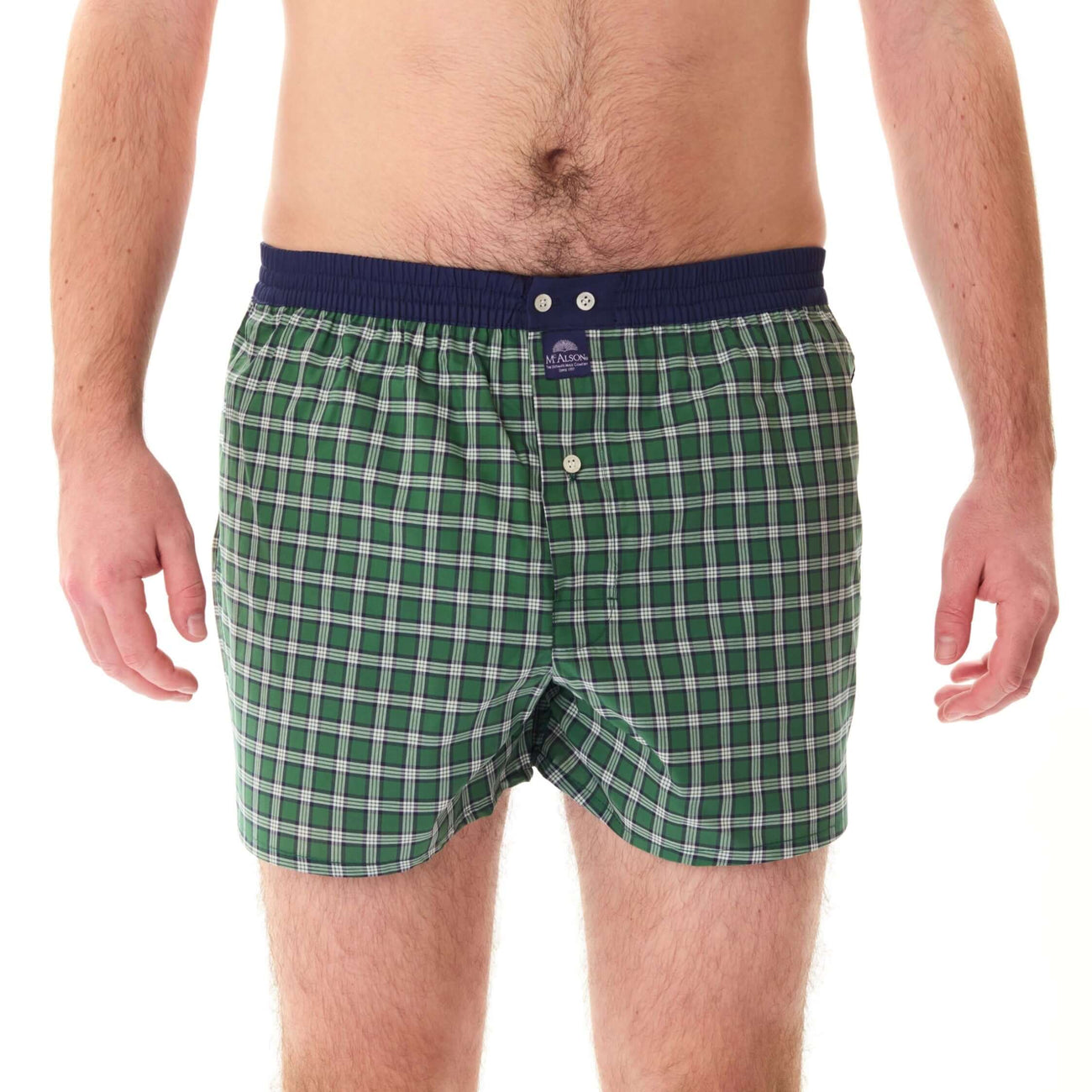Groene tartan boxershort met navy boord, perfect voor stijl en comfort. Amerikaanse pasvorm met inside support.