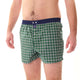 Groene tartan boxershort voor heren met blauwe boord, comfortabel en stijlvol.