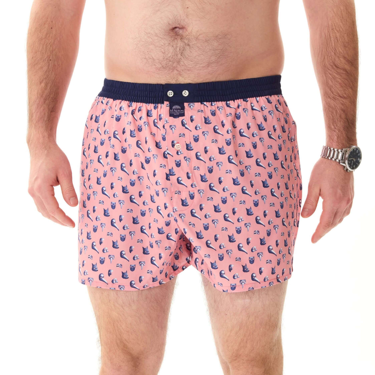 McAlson Boxershort met binnenbroek Venetian Masks pink M5250, roze boxershort met Veneziaanse maskers print.
