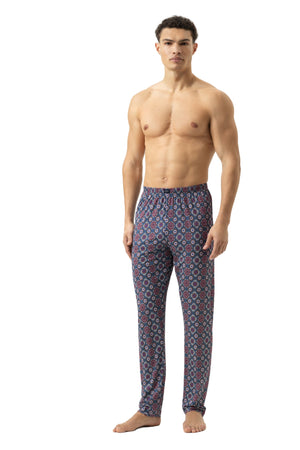 Mey Broek elegante pyjama-loungebroek in galactic blue met kleurrijk patroon.