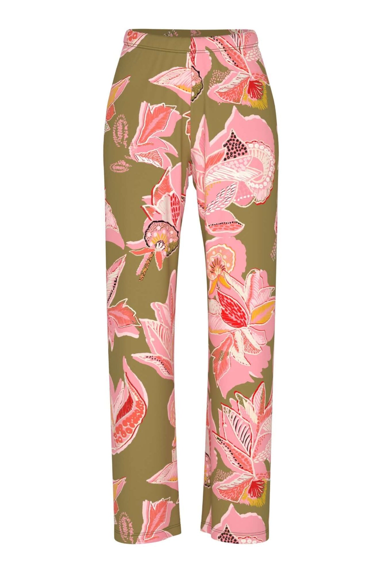 Mey Broek Flower Whirl Dames 1220127 1785 golden fern met bloemmotief in roze en groen.
