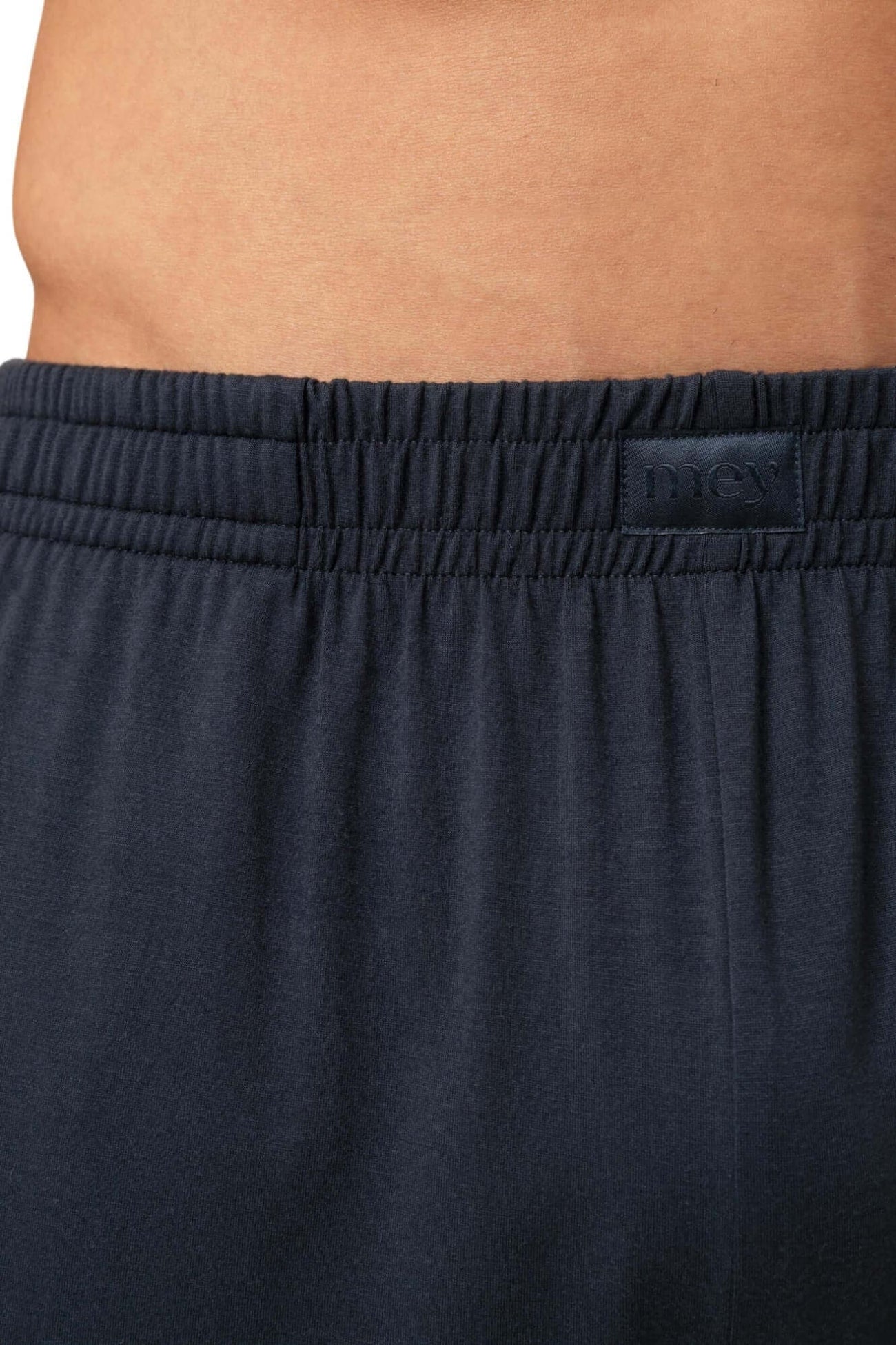 Mey Korte Broek Jefferson Heren 2220098 116 marine close-up van de elastische tailleband en stofdetail.