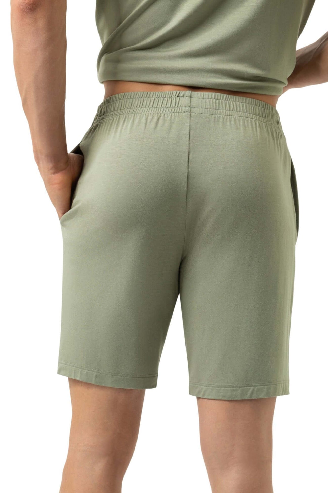 Mey Korte Broek Jefferson Heren 2220098 1781 faded olive - achteraanzicht met elastische tailleband.