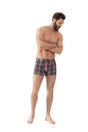 Mey Long Short Checkered Pattern Heren 2120048 620 light grey melange, boxer met Schotse ruit in lichte kleur.