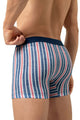 Mey Long Shorty Towel Stripe Heren 2120179 1762 hague blue, blauwe elastische boord en streepjespatroon op boxershort.