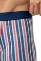 Mey Long Shorty Towel Stripe Heren 2120179 1762 hague blue met sportieve blauwe boord en vrolijk streepjespatroon.