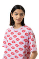 Mey Nachthemd Juicy Kiss Dames 1230085 1718, soft pink slaapshirt met kusmondjes print.