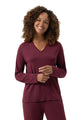 V-hals shirts lange mouwen in bordeaux kleur, gemaakt van zachte modalmix voor dames.