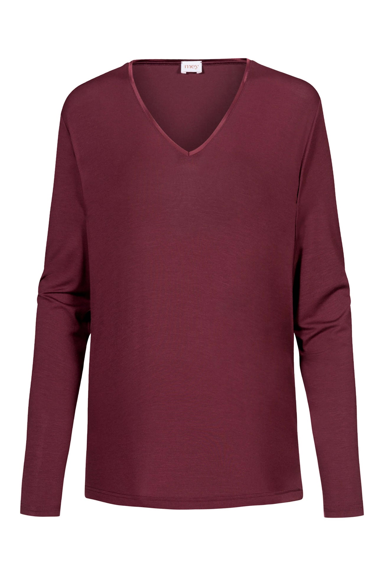 Mey Shirt Lange Mouw V-hals in bordeaux kleur voor dames, gemaakt van zachte modalmix, duurzaam geproduceerd.