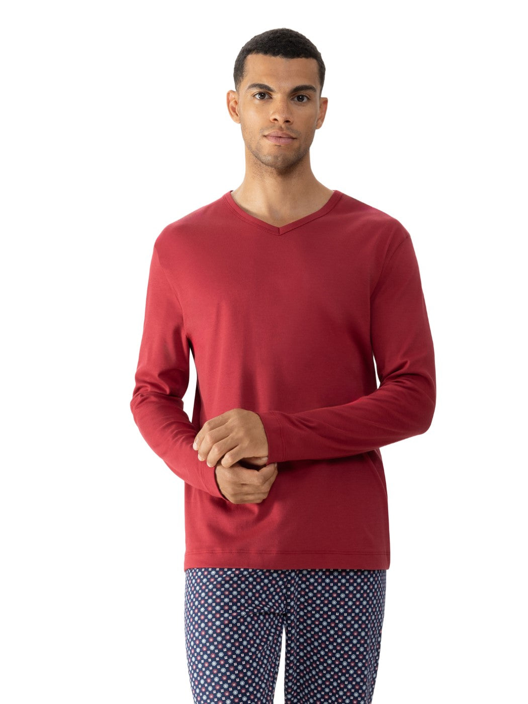 Mey Shirt Lange Mouw Solid Night Heren 30125 827 terra red