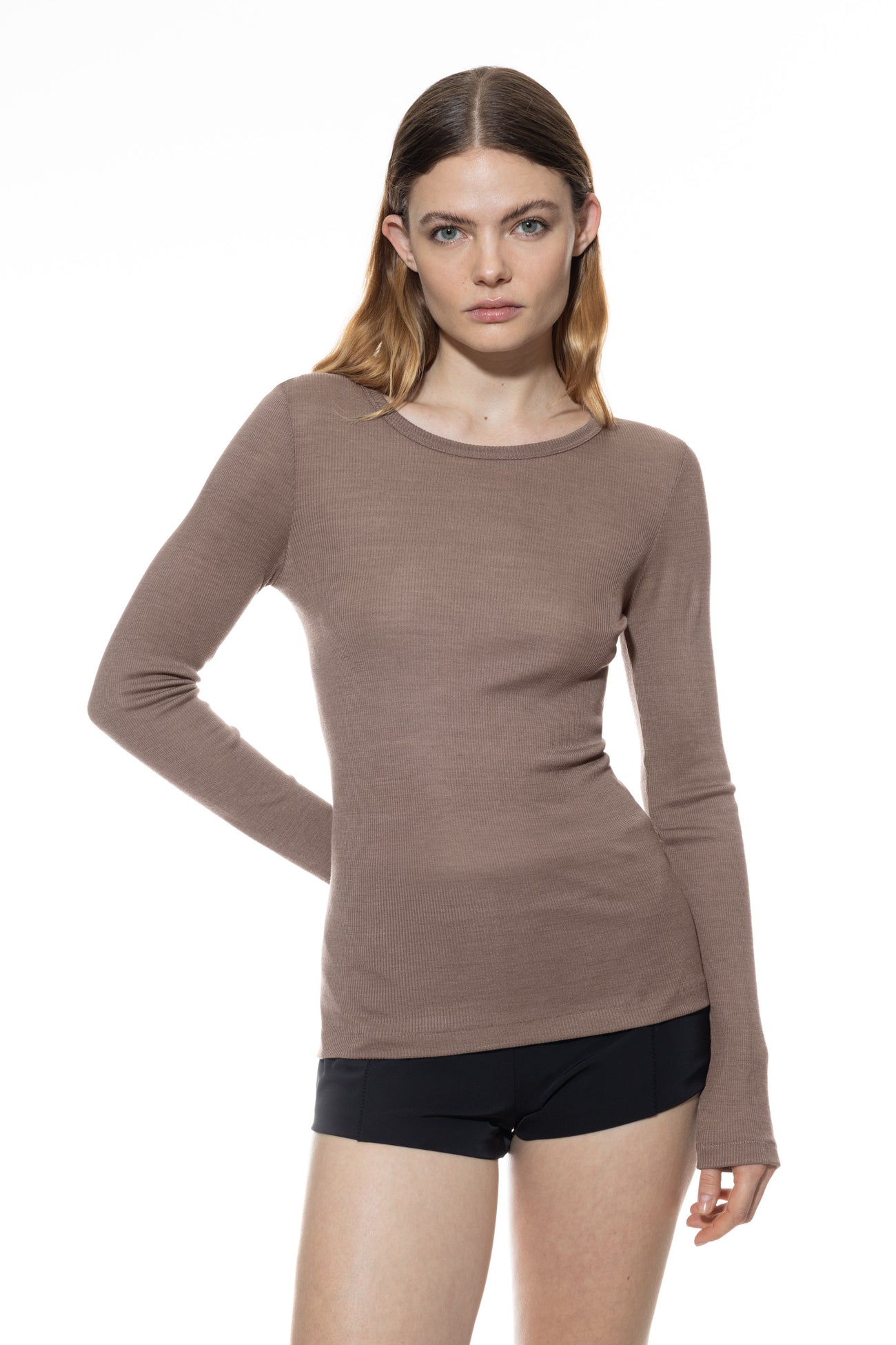 Mey Shirt Lange Mouw Wool Love Dames 1110029 90 deep taupe