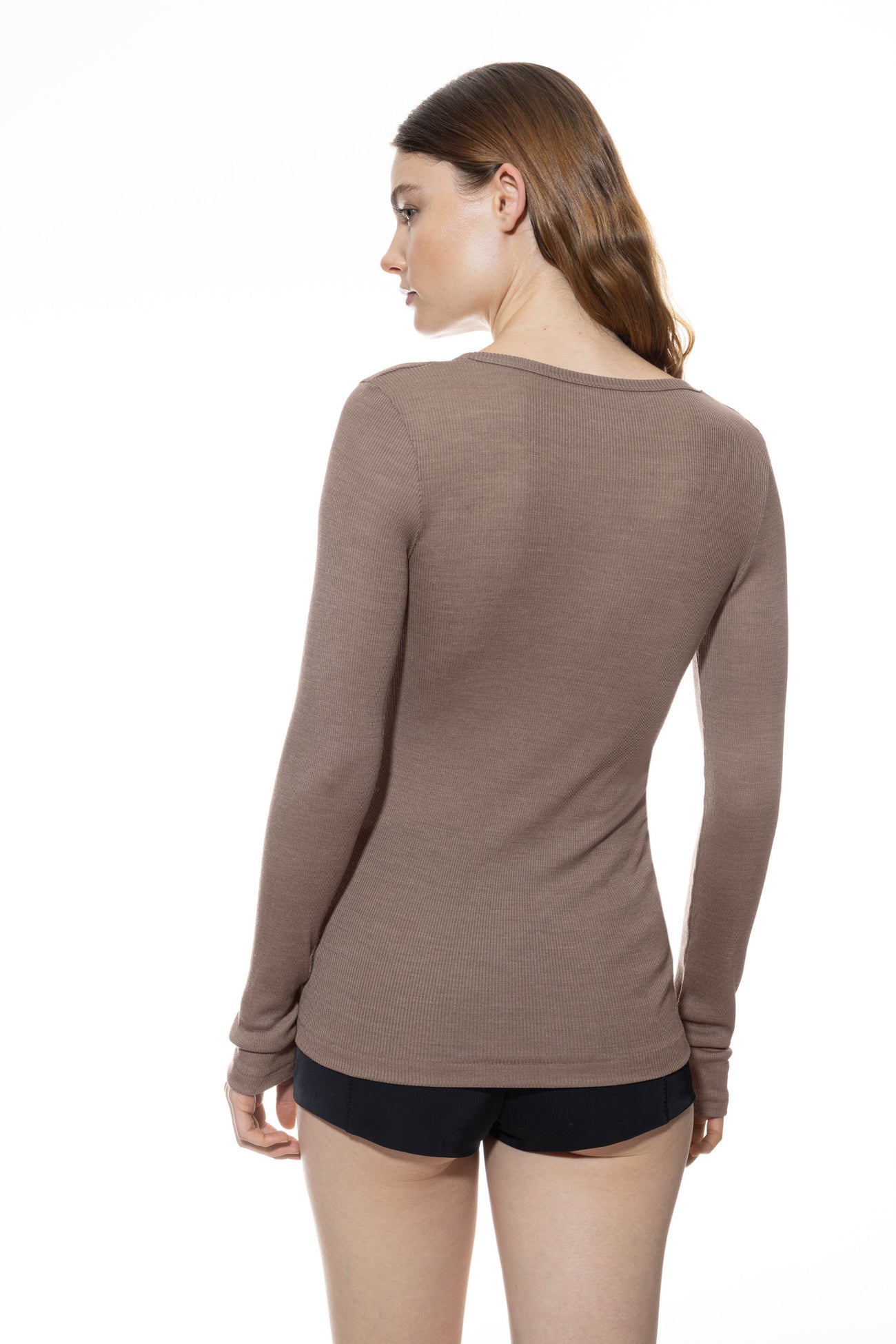 Mey Shirt Lange Mouw Wool Love Dames 1110029 90 deep taupe