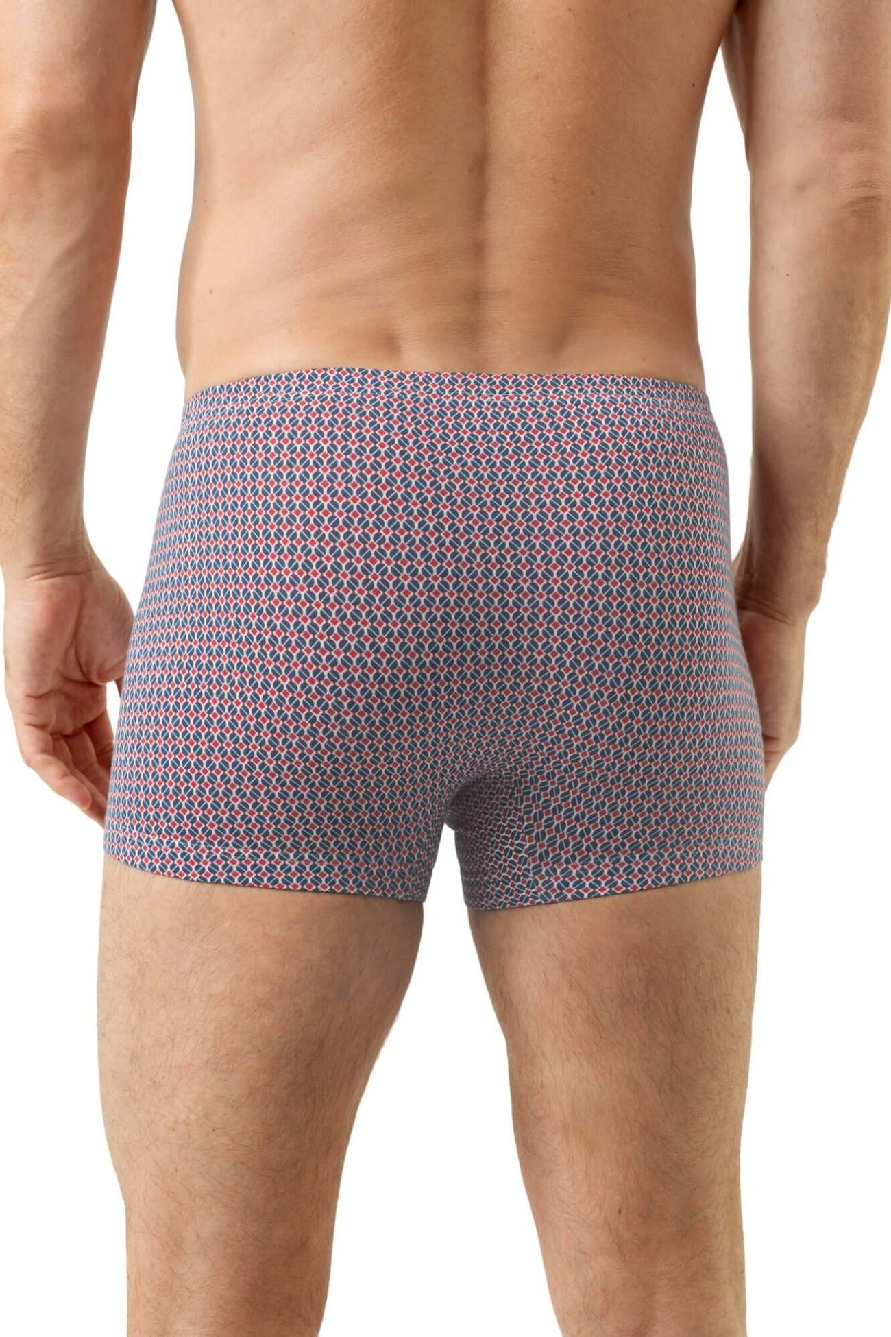 Mey Shorty Blue Circle Heren 2120209 1762 hague blue achterkant met grafisch design in roodwitblauw.