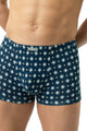 Mey Shorty Classic Blue Tie heren boxer met grafisch design in yacht blue, comfortabele katoenmix, Oeko-Tex® gecertificeerd.