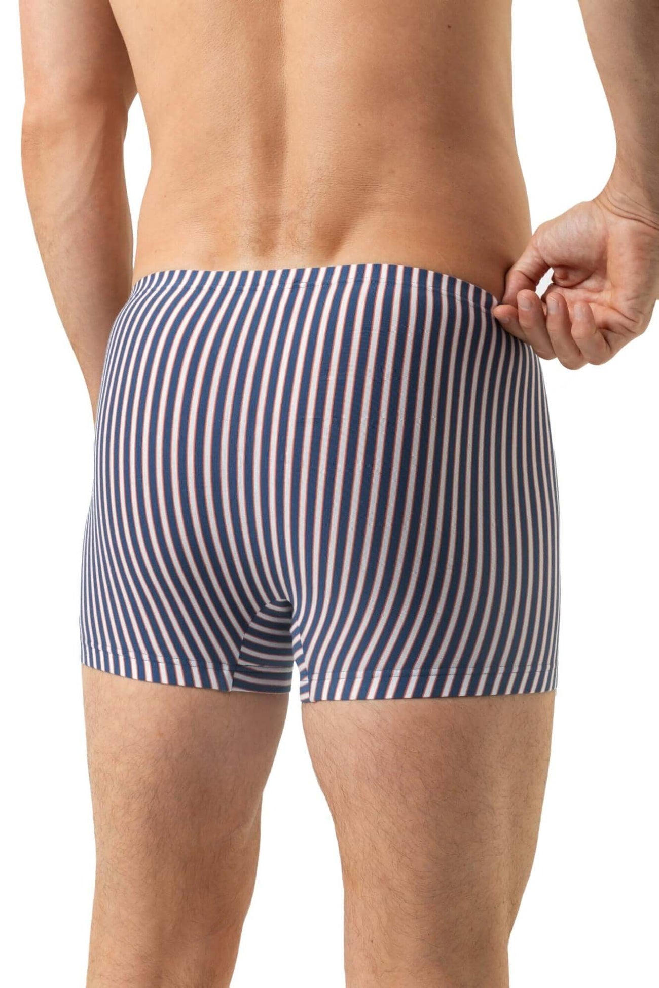 Mey Shorty Coral Stripes Heren 2120212 1762 hague blue, achterkant van de boxer met gestreept design.