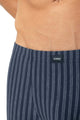 Mey Shorty Denim Stripes Heren 2120223 668 yacht blue close-up van de gestreepte tailleboord.