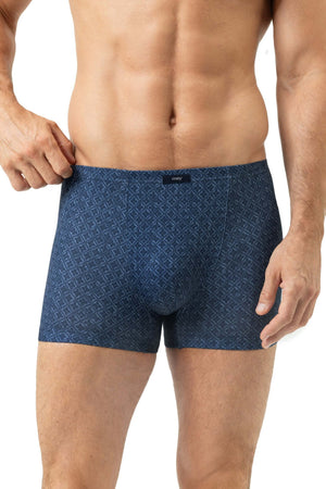 Mey Shorty Flowerty Bleu Heren 2120196 309 dream blue boxers met grafisch patroon in jeansblauw.