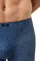 Mey Shorty Flowerty Bleu Heren 2120196 309 dream blue met grafisch bloemenpatroon op jeansblauwe boxer.