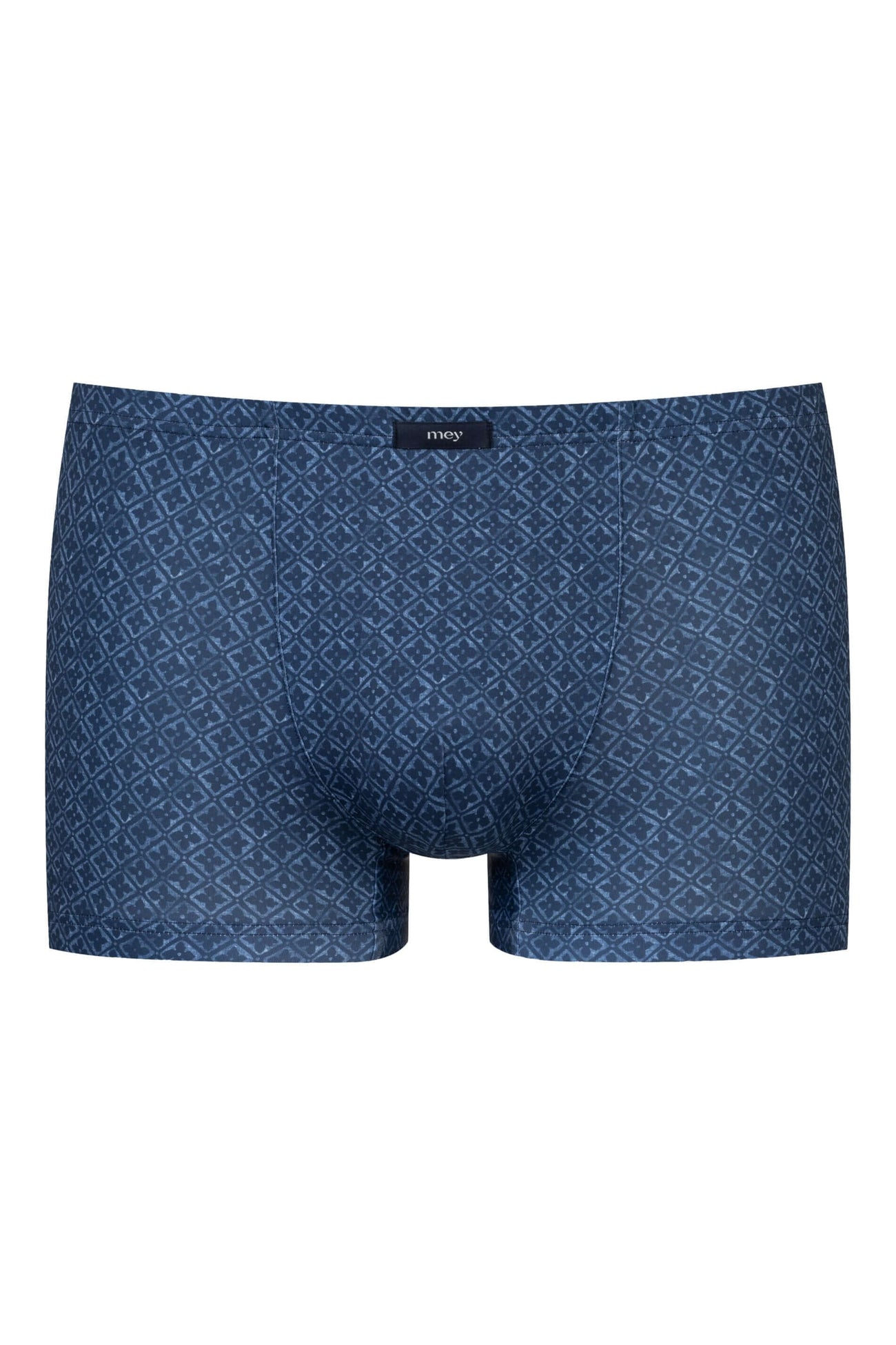 Mey Shorty Flowerty Bleu Heren 2120196 309 dream blue boxershort met grafisch bloemenpatroon op jeansblauwe ondergrond.