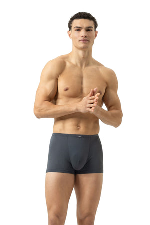Mey Shorty Micro Classic heren boxer in grijs met subtiele grafische print, zacht en Oeko-Tex gecertificeerd.