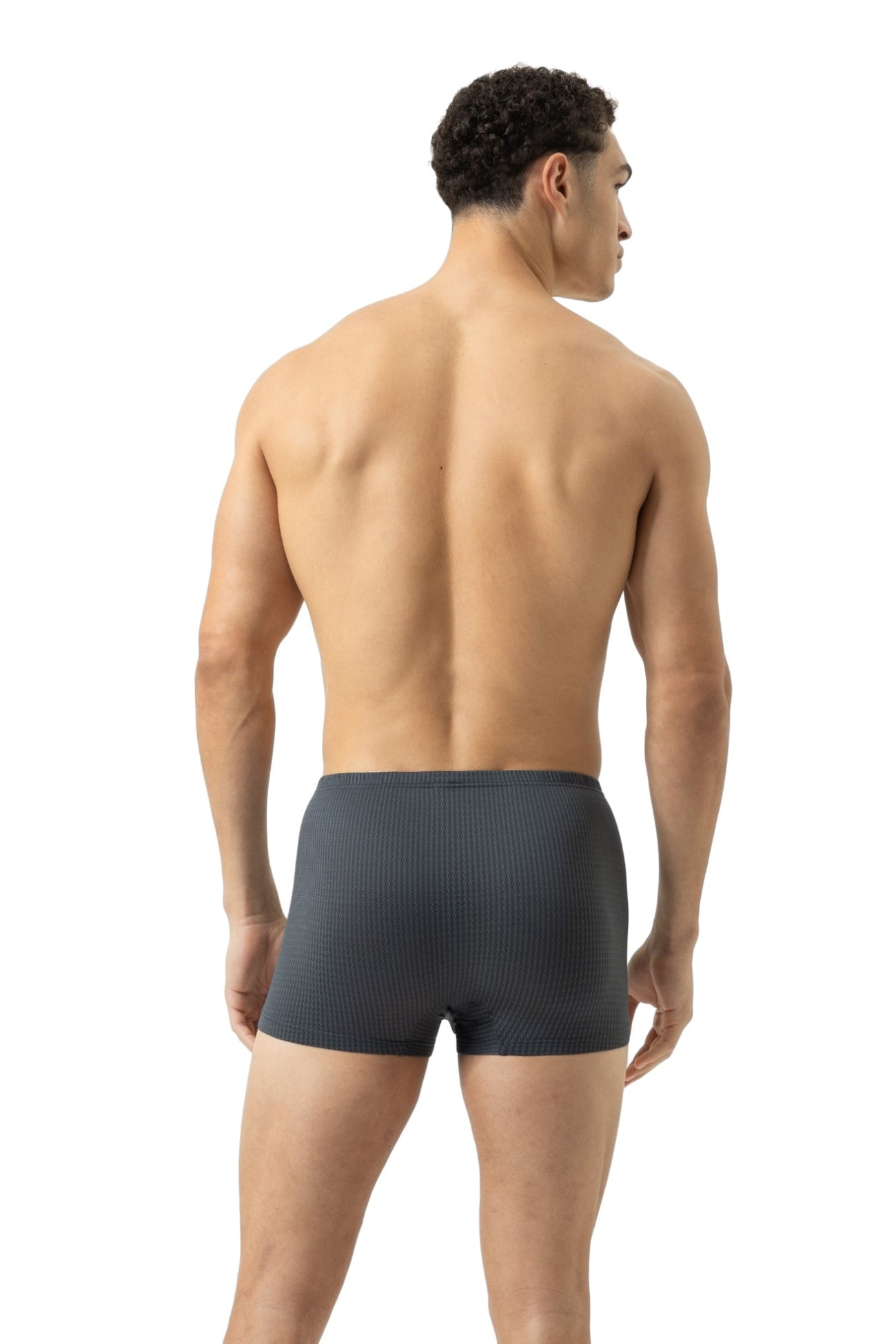 Mey Shorty Micro Classic heren boxer in grijs met subtiele grafische print, superzacht en Oeko-Tex® gecertificeerd.