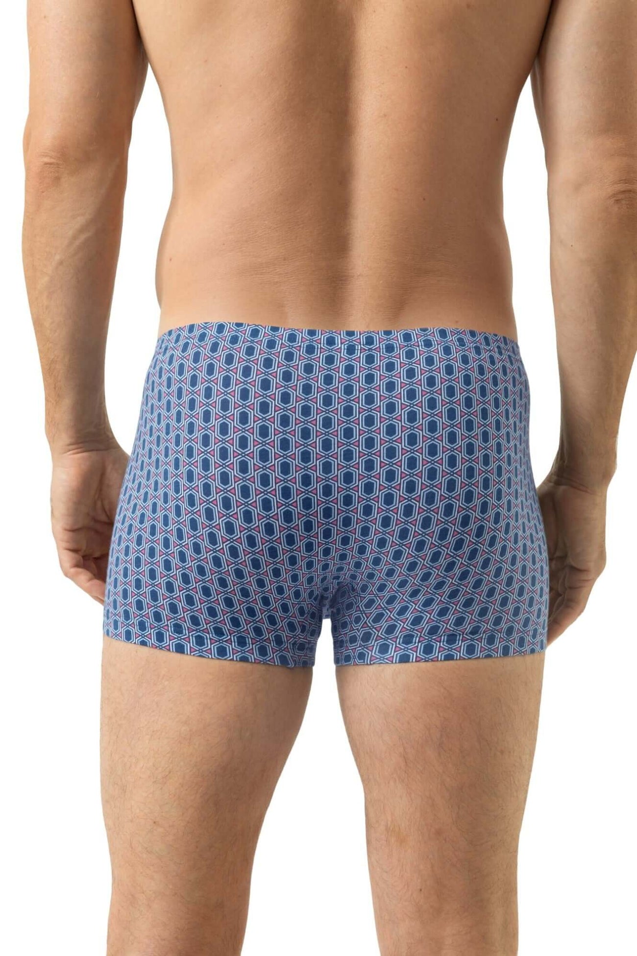 Mey Shorty Straight Geo Heren 2120198 309 dream blue achterzijde met grafisch design en katoenmix.