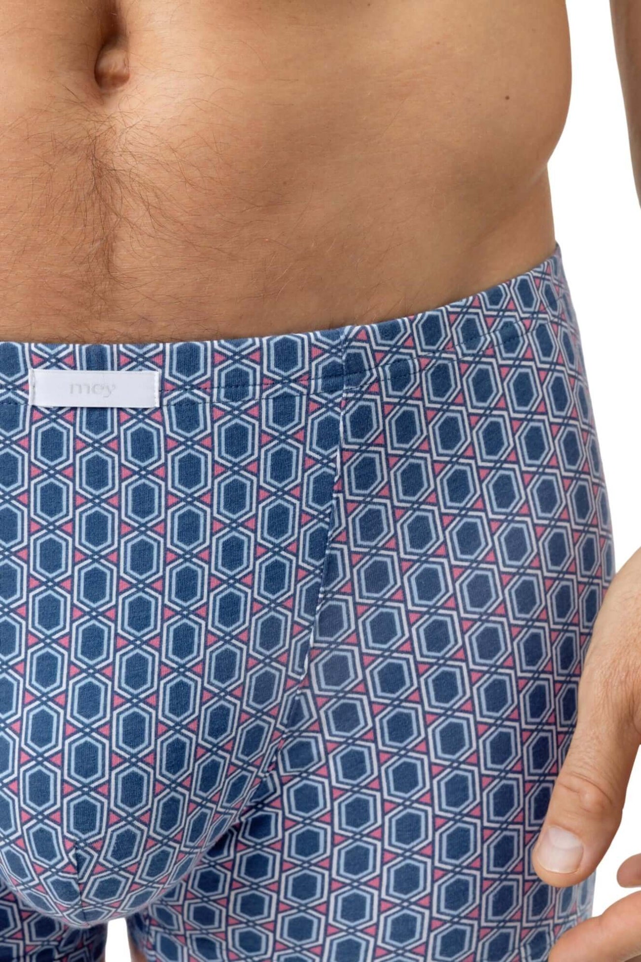 Mey Shorty Straight Geo Heren 2120198 309 dream blue met grafisch design en katoenen tailleboord.