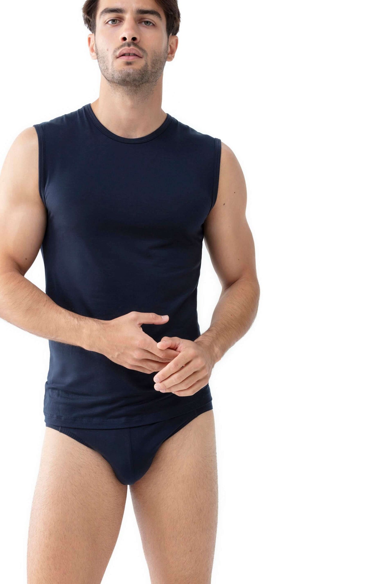 Mey Slip Network Heren 34219 116 marine - ademende en zachte slip met Lyocell materiaalmix.