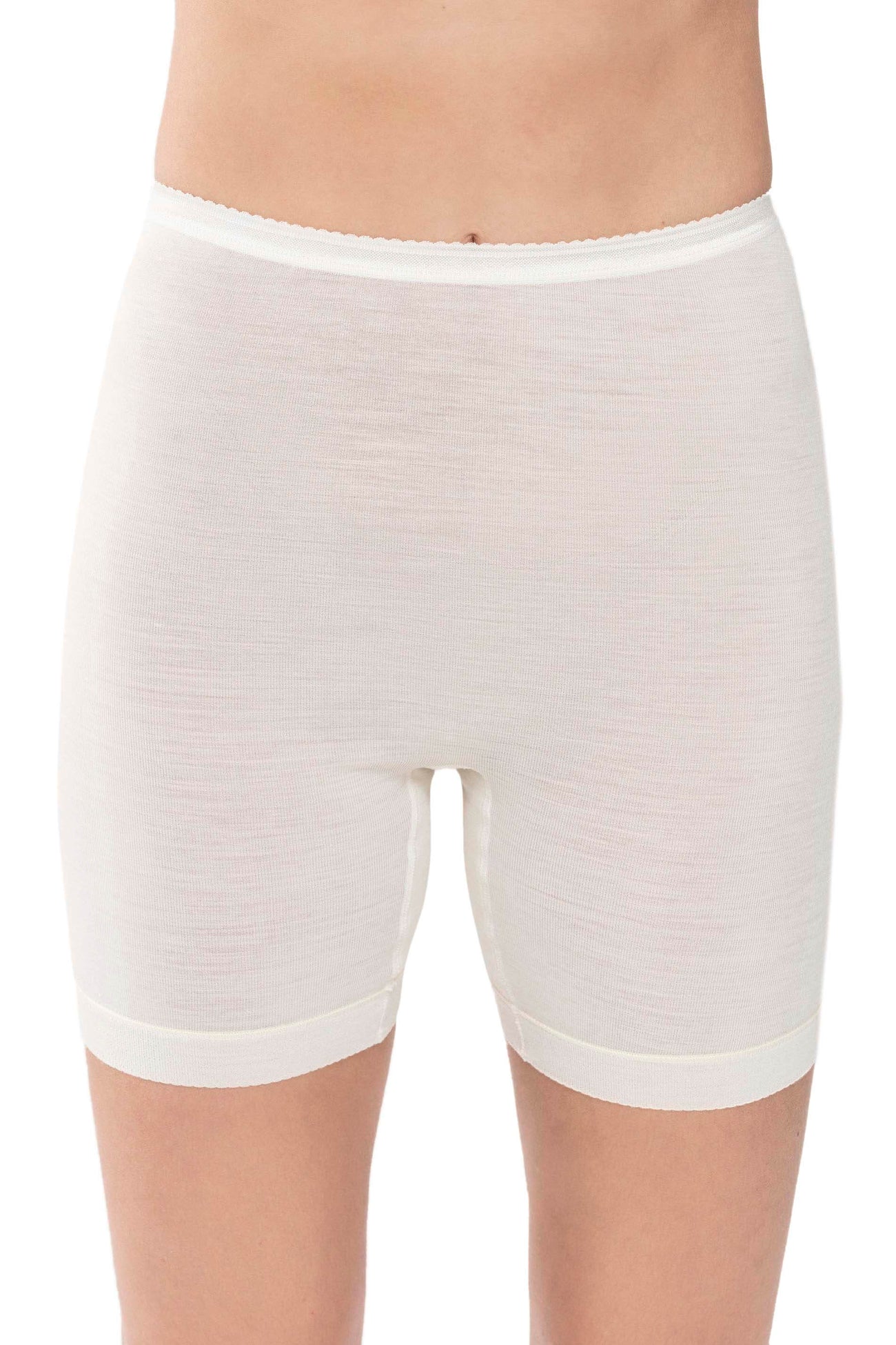 Mey Slip met lange pijp Wol Zijde Exquisite Dames 67407 1 weiss, witte lange pijpjes slip van merinowol en zijde.