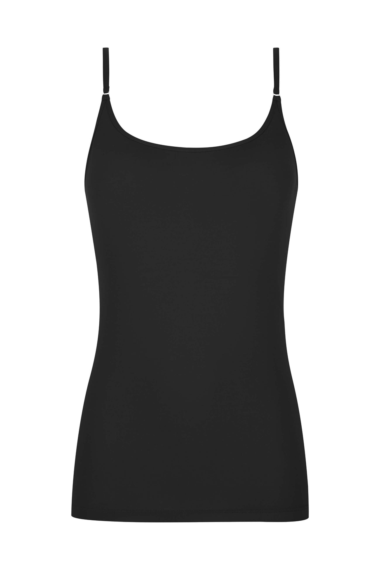 Mey Spaghetti Top Soft Shape dames zwart, zacht en huidvriendelijk met verstelbare bandjes.