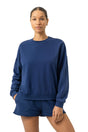 Mey Sweatshirt Cozy Nights Dames 1210074   1768 blue zodiac, comfy sweatshirt in navy blue, model wearing it.