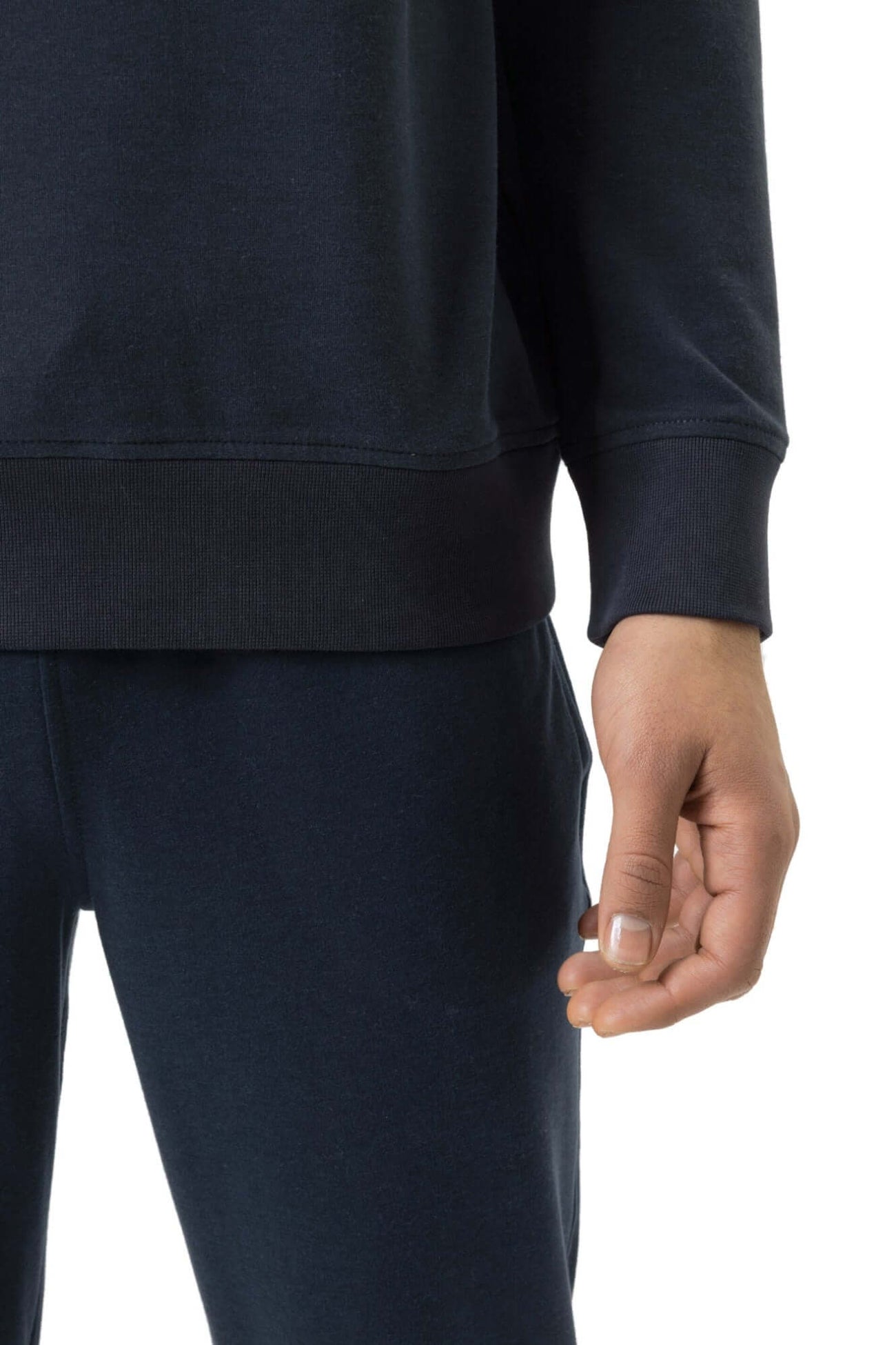Mey Sweatshirt Enjoy Comfort Heren 2510001 116 marine, detail van comfortabele sweatshirt met zachte badstof binnenkant