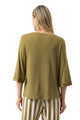 Mey T-Shirt Pure Chic Dames 1210120 1785 golden fern, achteraanzicht met driekwart mouwen in zachte olive kleur.