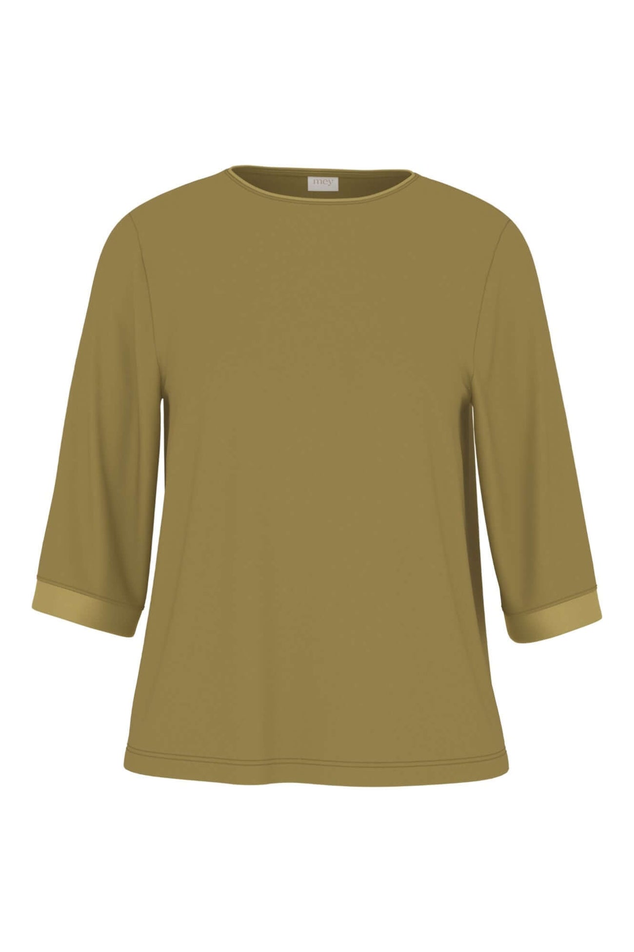 Mey T-Shirt Pure Chic Dames 1210120 1785 golden fern - soepel shirt met driekwartmouwen in een glanzende look.