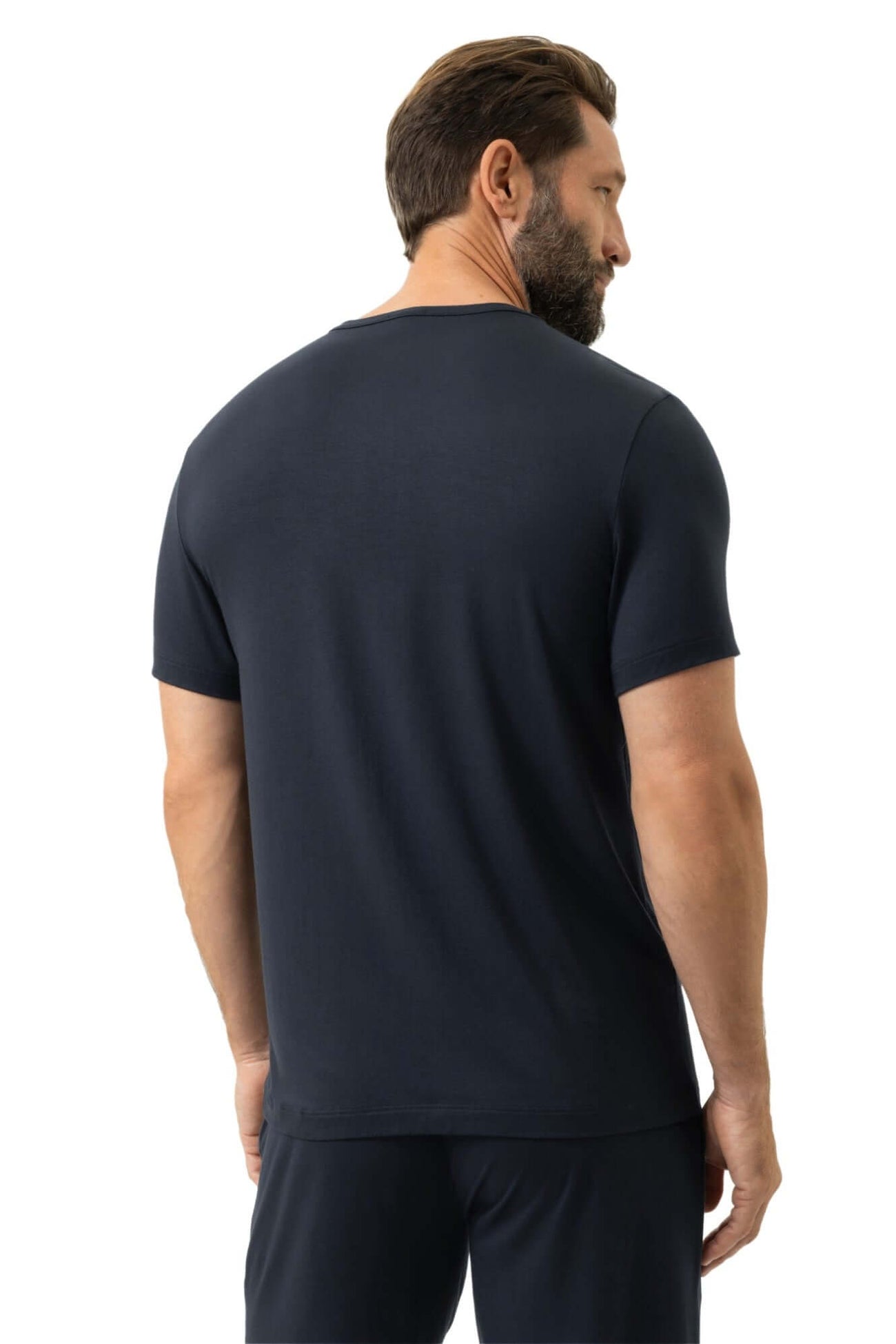 Mey T Shirt Jefferson Korte Mouw Heren 2210033 116 marine, achterkant van het shirt met korte mouwen in marineblauw.