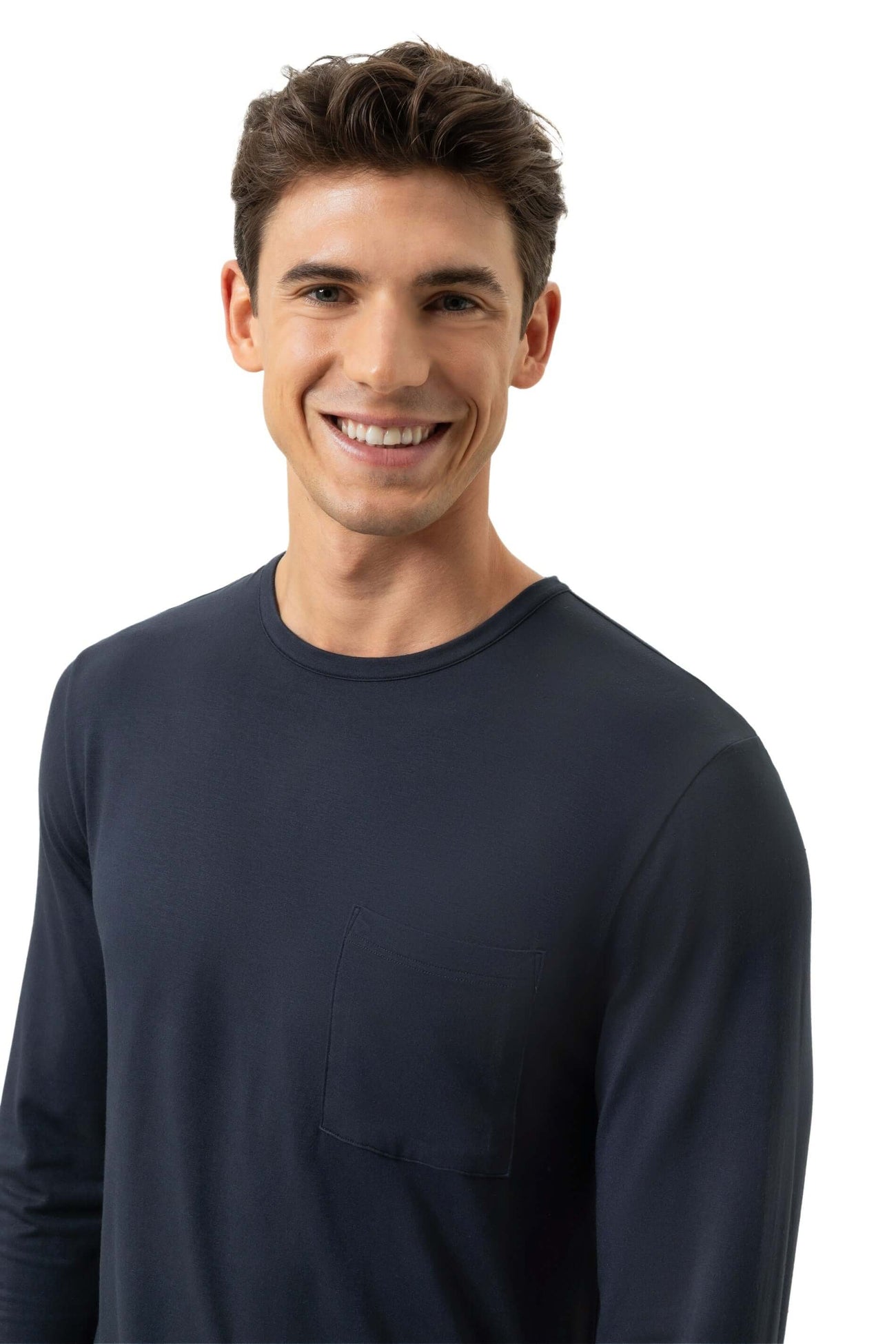 Mey T Shirt Lange mouw Jefferson Heren 2210034 116 marine, zwart shirt met lange mouwen en ronde hals, casual loungewear.