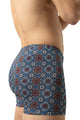 Mey trunk short in galactic blue met elegante patroon, perfect voor luxe draagcomfort.