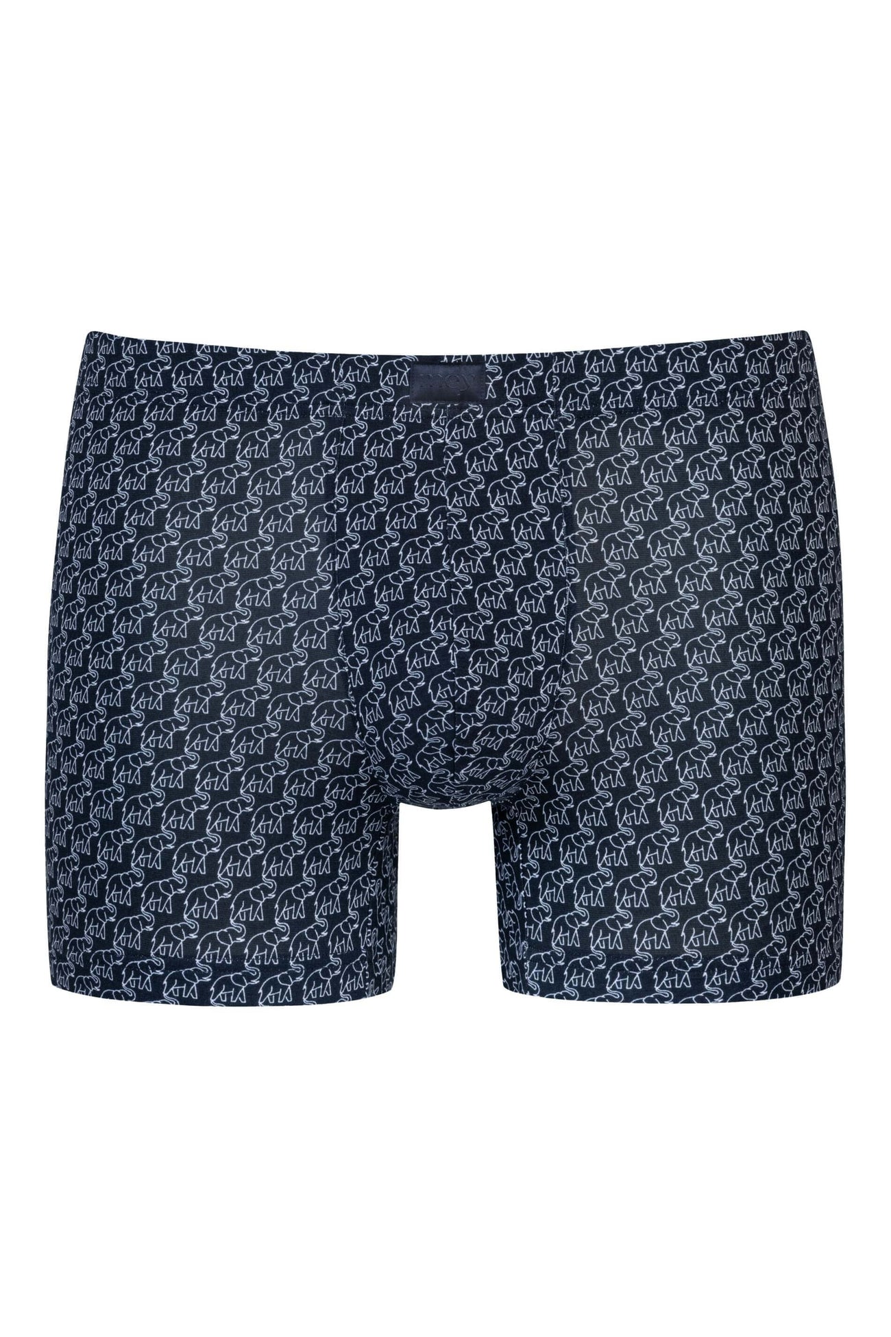 Mey Trunk Shorty Elephant Walk Heren 2120170 116 marine met olifantenprint op een marine achtergrond.