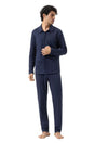 Heren doorknoop pyjama in yacht blue, gemaakt van zachte 100% katoen, Mey Pure Night collectie.