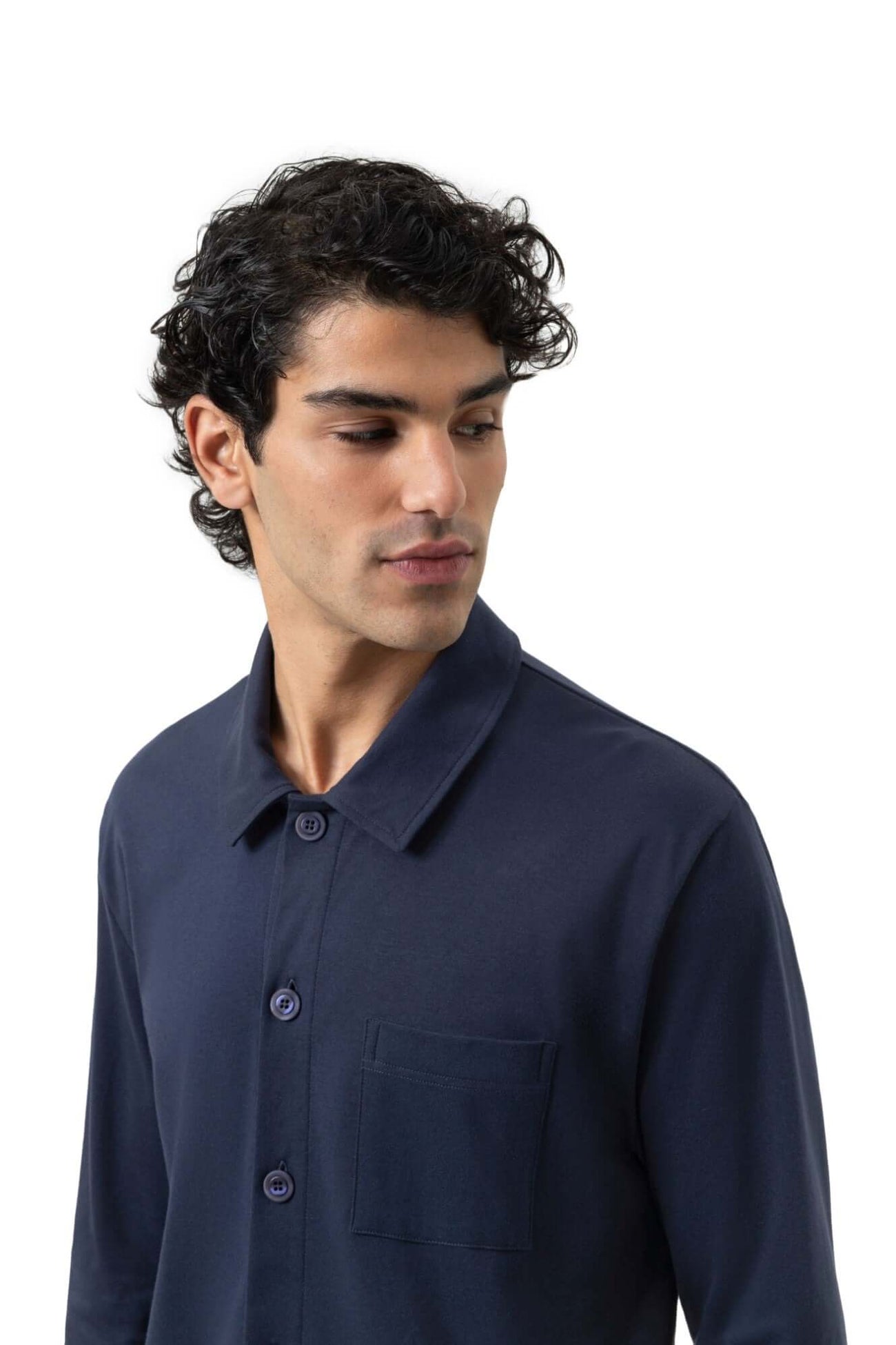 Mey heren doorknoop pyjama in yacht blue met knoopsluiting en zakje, perfecte comfortabele nachtkleding.