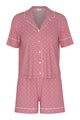 Mey Tweedelige Korte Knoopjes Pyjama Dames 1240121 1782 soft rosewood met witte stippen en korte mouwen.