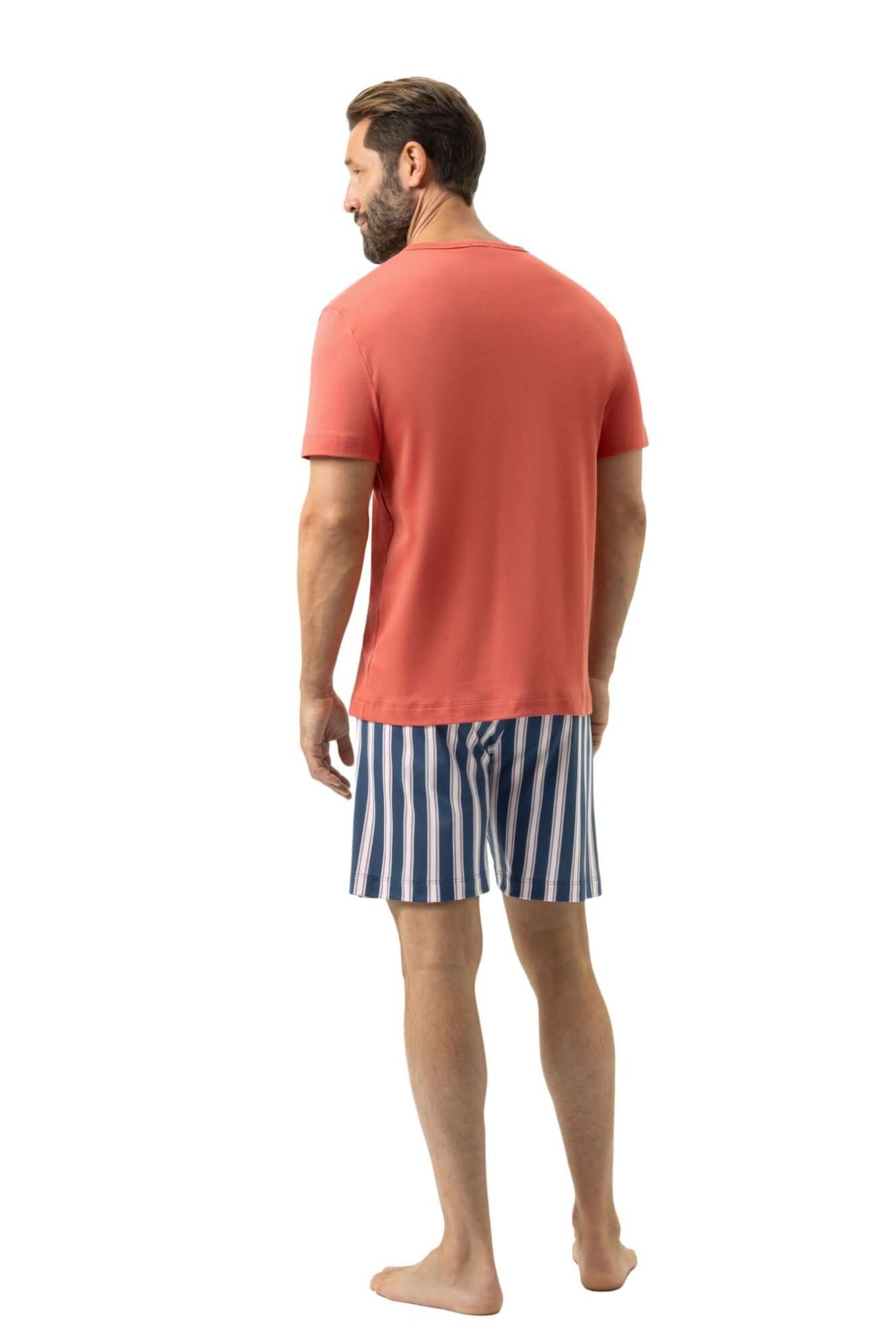 Mey Tweedelige Korte Pyjama Bold Coral Stripes Heren 2240084 1764 coral island van achteren gezien.