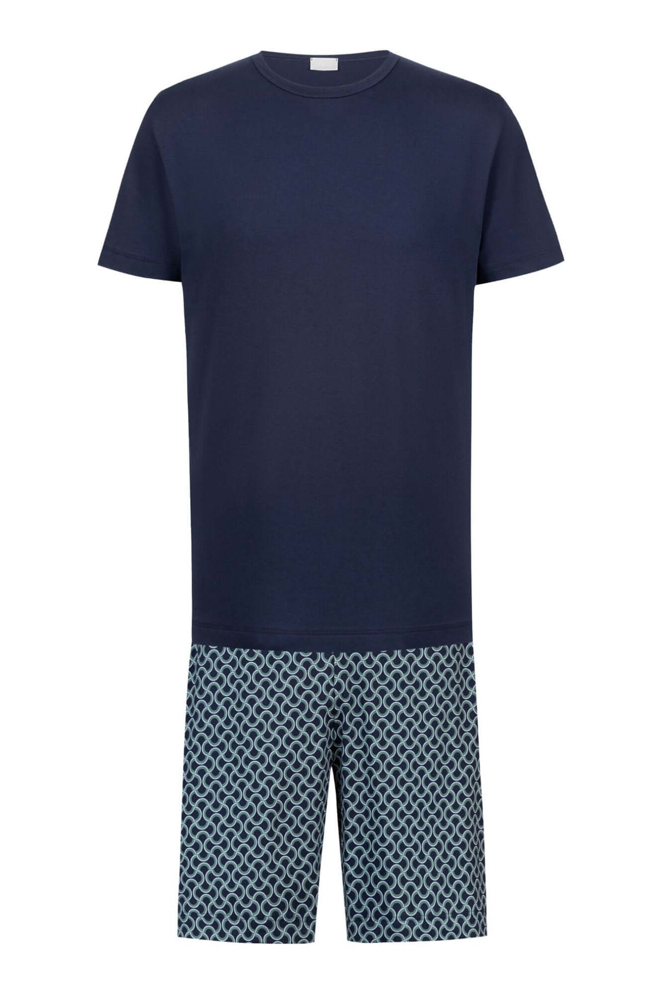 Mey Tweedelige Korte Pyjama Curves Heren 2240087 668 yacht blue, donkerblauw shirt met golvende grafische printSHORTS.