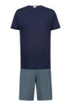 Mey Tweedelige Korte Pyjama Curves Heren 2240087 668 yacht blue, donkerblauw shirt met golvende grafische printSHORTS.