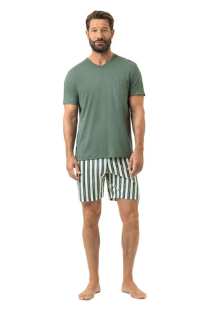 Mey Tweedelige Korte Pyjama Palm Stripes Heren 2240085 1254 palm hue in kaki met strepen.